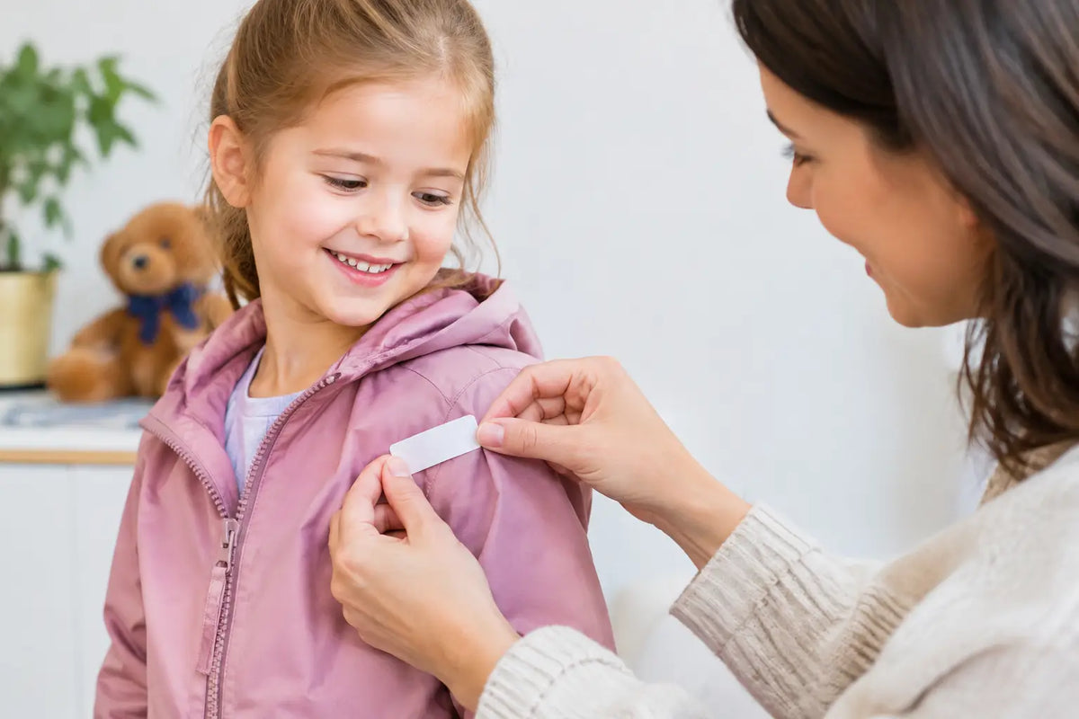 Noodcontact op kinderkleding zetten zonder gedoe