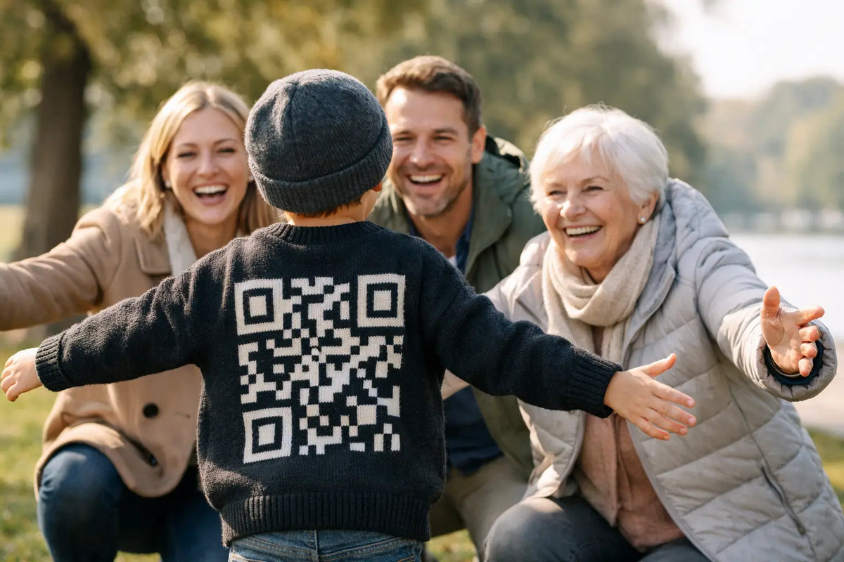 Voorbeeld van gezin herenigd via een QR-trui